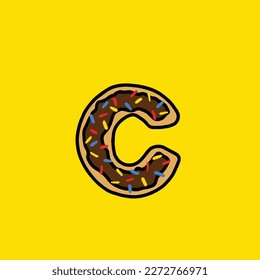donut vectorial letra c de la comida de la hierba de la cepa del pastel