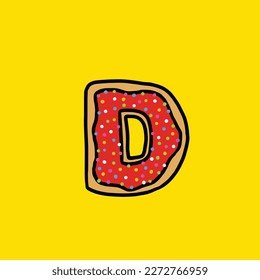 donut vectorial letra d de la comida de la hierba de la cepa del pastel
