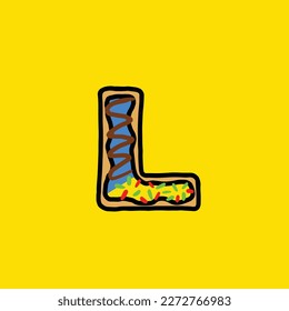 donut vectorial letra l de la comida de la hierba de la cepa del pastel
