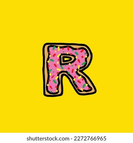 letra vectorial de donut r de la comida de la hierba de la cepa del pastel