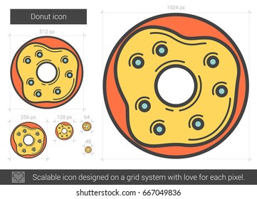 Donut vector line icon isolated on white background. Donut line icon for infographic, website or app. Scalable icon designed on a grid system.