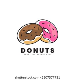 Donut vector logo. Sweet food logo, can be used for bakery product logo, trademark, or food business logo.