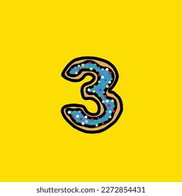 donut vector número 3 de la comida de la cepa de tortas