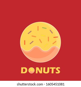 Donut vector on a light background in red. Isolated, sweet sugar icing donuts.