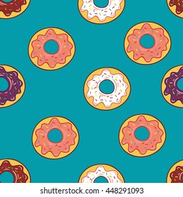 Donut. Vector seamless pattern background. Endless texture can be used for wallpaper,background,printing on fabric, paper, scrapbooking.