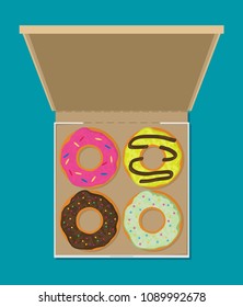 Donut vector set in box. Modern flat style