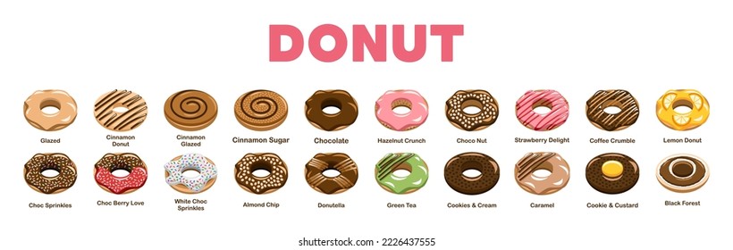 Diseño gráfico de la colección de conjuntos de vectores de donut