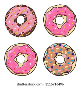 Donut vector set isolated on a white background in a modern flat style. Donuts into the glaze collection.