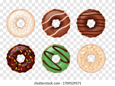 Donut vector set isolated on a transparent  background.vector illustration