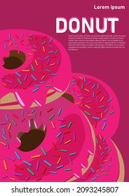 Donut vector set isolated on a pink background. Donut collection. break time with strawberry donuts top view.
