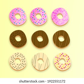 Donut vector set on yellow background