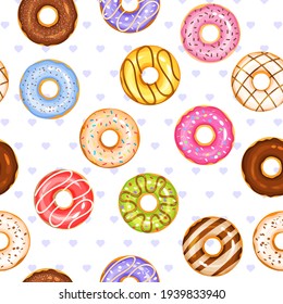 donut vector set, tasty sweets illustration seamless background