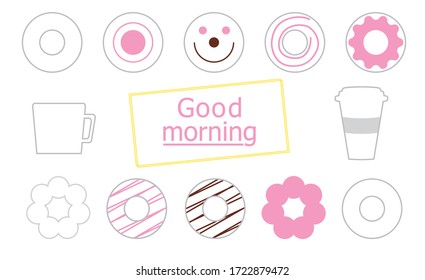 Donut vector set with white, pink and chocolate glaze and sprinkles isolated on a blue background. Vector illustration.