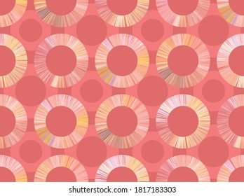 The donut vector shape fills in with a pink and old rose harmony color radial line which aligns in a square grid.