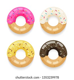 Donut vector Top View set isolated on white background. vector illustration in flat style