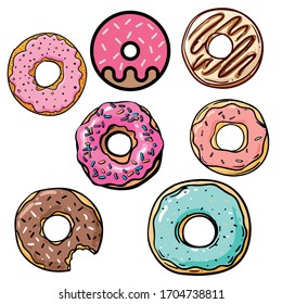 Donut Vectors. Doughnut Vector. Set Vector Illustration.