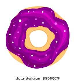 Donut with violet icing. Seamless isolated pattern one white background. Background for party, website, menu, restaurant, birthday. Vector illustration.