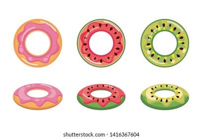 donut , watermelon and pineapple float set