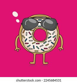 donut wear sunglass. donut icon, vector illustration in flat style