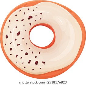 Donut con glaseado blanco y chispas de chocolate. Donut aislado en un fondo blanco. Estilo de dibujos animados. Donut de Vector. Chips de chocolate en la rosquilla.