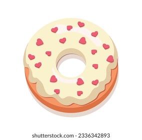 Donut in white glaze concept. Pastry and bakery sweet product. Sticker for social networks and messengers. Dessert and delicacy. Cartoon flat vector illustration isolated on white background