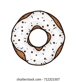 Donut with white glaze. Donut with white icing isolated on white background