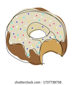 Donut With White Icing And Bite Mark Sketch Line Art Vector Graphics Cafe Bakery Menu Icon