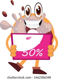 Donut wit sale board, illustration, vector on white background.