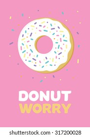 Donut worry pink background white vector illustration 