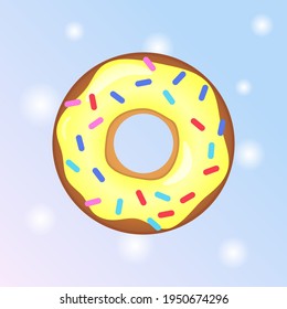 Donut with yellow glaze and multi-colored powder