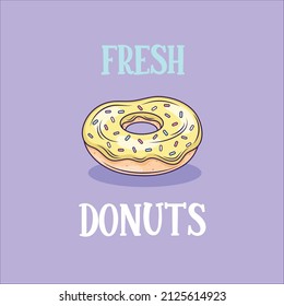 Donut with yellow icing in modern flat outline style.