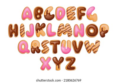 Alfabeto de donuts, gran diseño para cualquier propósito. Diseño de vectores. Ilustración con letras coloridas. Cartas vectoriales. Tipo vectorial aislado. Buena comida.