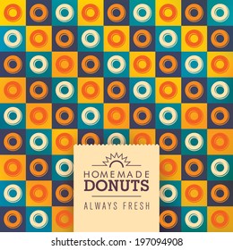 Donuts background design in color. Vector illustration.