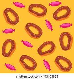 Donuts background. Vector flat cartoon sweets donuts background illustration