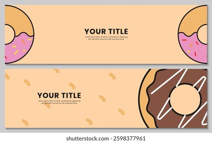 Donuts bakery horizontal banner set design vector illustration