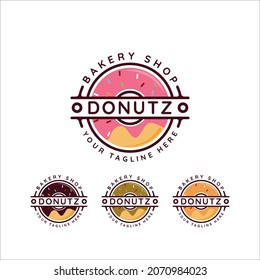 diseño gráfico del icono de la plantilla de ilustración vectorial del logotipo de la panadería de donuts. símbolo de pastel para restaurante o tienda de comida con estilo tipográfico