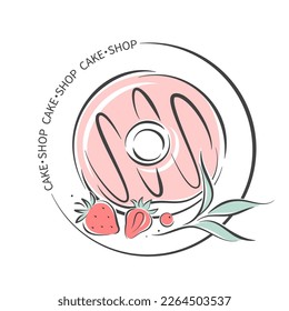 Donuts and berries logo. Pastry, cake and bread shop.  Vector illustration for menu, recipe book, baking shop, cafe.
