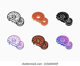 Donuts bite icon set with line, outline, flat, filled, glyph, color, gradient. Editable stroke and pixel perfect. Can be used for digital product, presentation, print design and more.