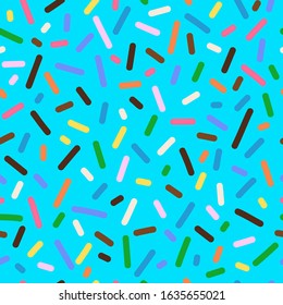 Donuts blue icing seamless pattern, dessert decoration. Pastry, bakery decor on bright blue backdrop. Confection, creamy cupcake icing fabric, textile, wrapping paper, wallpaper color vector design