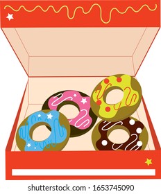 Donuts box pastry sweet vector