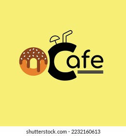 Donuts cafe logo vector template design, cafe or bakery icon, Donut with lettering, and drink vector. Bakery emblem