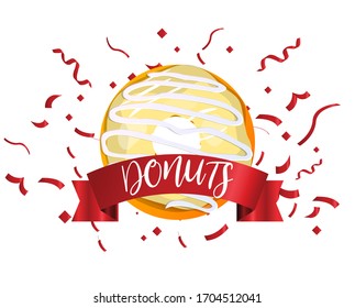 Donuts cake , ribbons background. Used for parties.