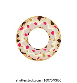 donuts cake vector illustration. Sweet sugar icing donuts. break time with white chocolate, strawberry and chocolate donuts top view. eps 10