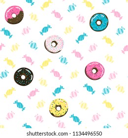 Donuts and candy seamless pattern. Stock vector