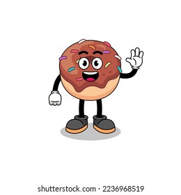 donuts cartoon doing wave hand gesture , character design