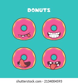 Donuts cartoon. food vector illustration. with different mouth expressions. cute cartoon