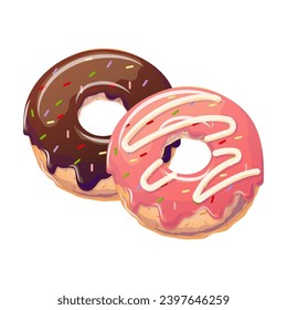 Donuts in cartoon style. Vector illustration for poster, banner, website, advertisement. Vector illustration with colorful sweet dessert.