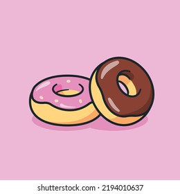 Donuts Cartoon Vector Icon Illustration. Food Object Icon Vector. Flat Cartoon Style