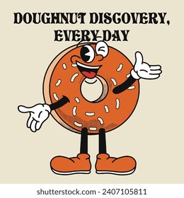 Donuts Character Design With Slogan Doughtnut discovery everyday