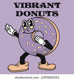 Diseño de caracteres de burro con donuts vibrantes de eslogan